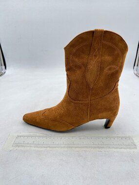 Brown Women Square Toe Comfort Low Heel Ankle Boot Pull On Bootie Winter Shoes